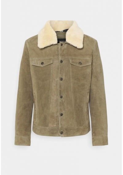 Oakwood MINTER REMOVABLE COLLAR - Kurtka skórzana - jemen/khaki