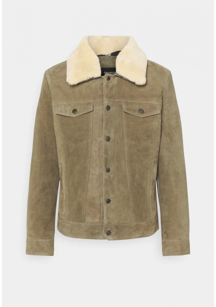 Oakwood MINTER REMOVABLE COLLAR - Kurtka skórzana - jemen/khaki