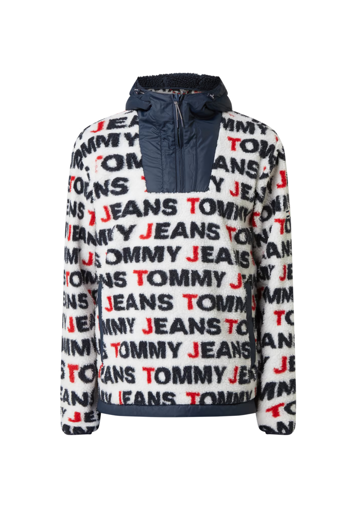 Tommy Jeans Kurtka zakładana przez głowę z podszewką ze sztucznego kożuszka - brudny biały