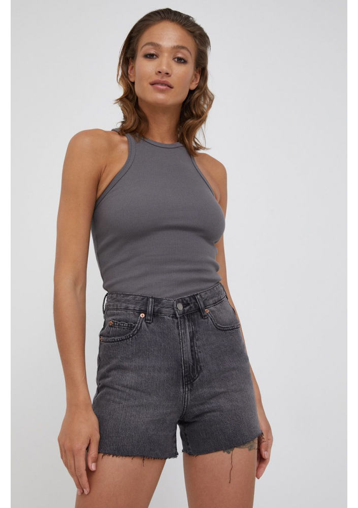Dr. Denim szorty jeansowe damskie kolor szary gładkie high waist