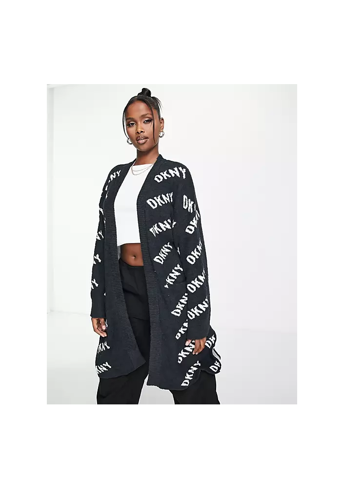 DKNY kardigan premium z dzianiny z logo typu boucle