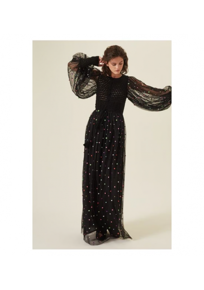 MANOUSH — Colors Dots, czarna, długa sukienka