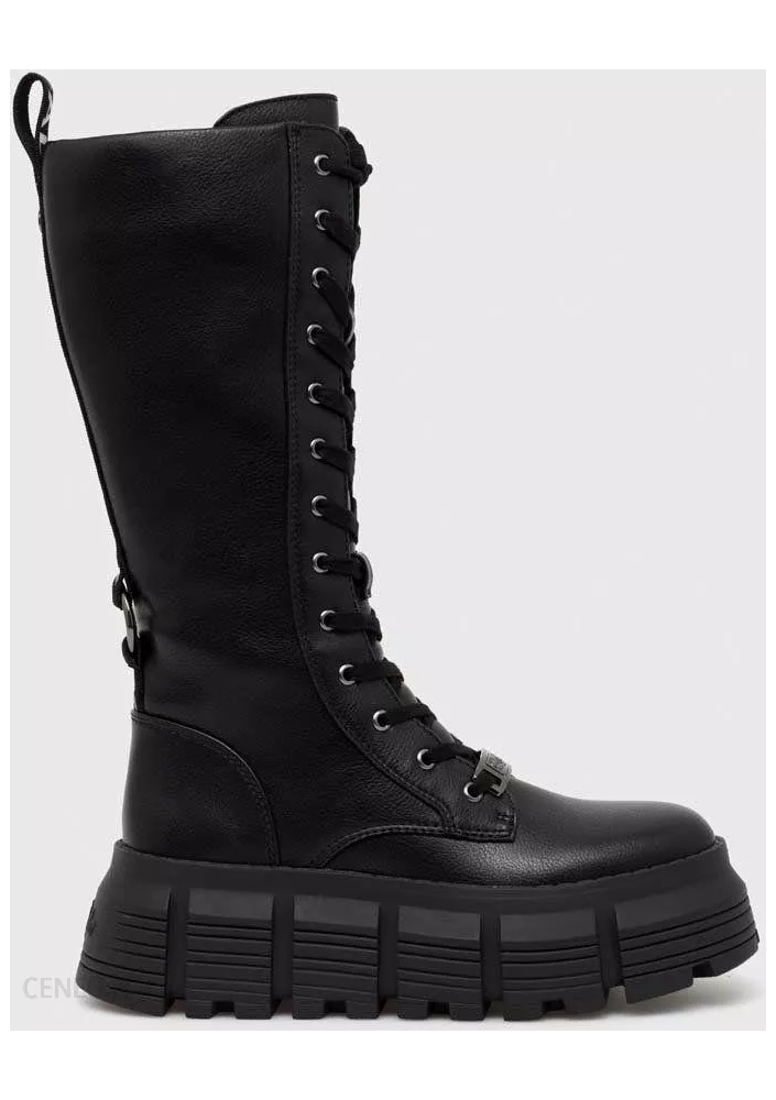 Buffalo kozaki Ava Laceup Hi damskie kolor czarny na platformie
