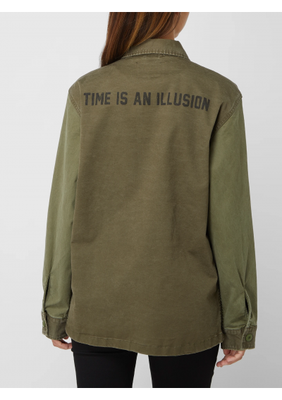 Replay Kurtka koszulowa o kroju oversized z napisem - khaki