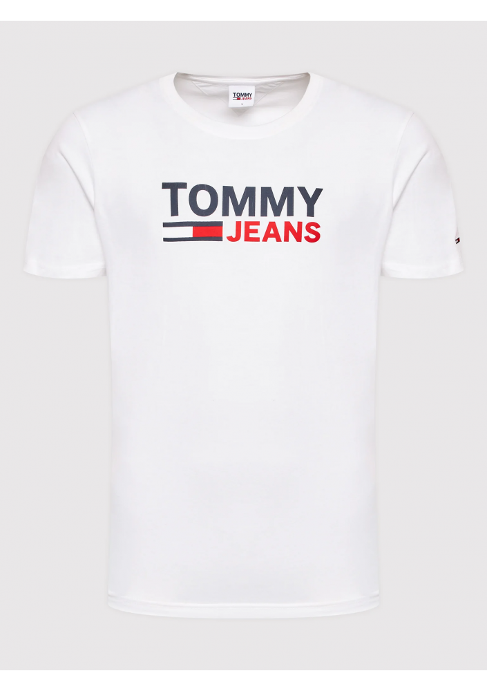 Tommy Jeans T-Shirt Corp Logo DM0DM15379 Biały Regular Fit