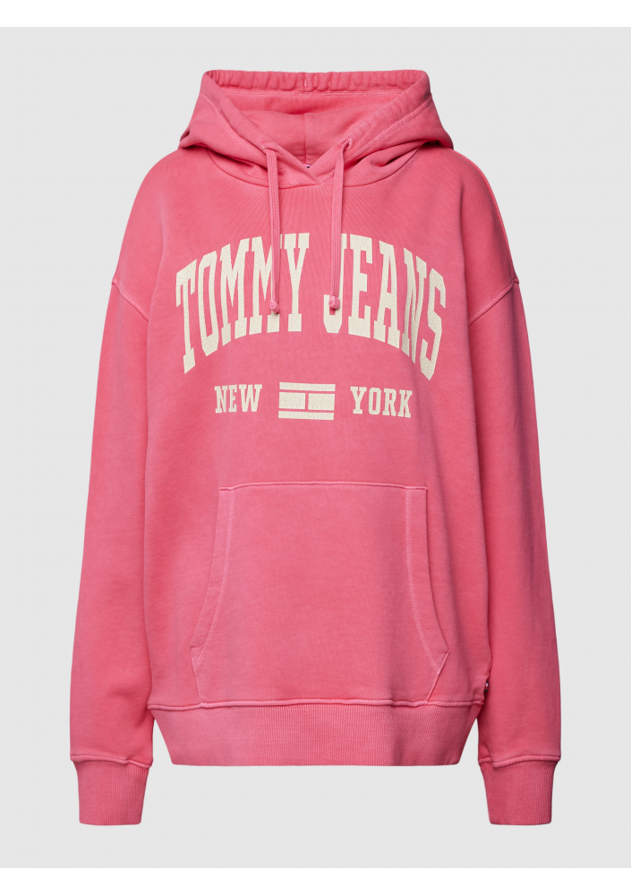 Tommy Jeans Bluza z kapturem z nadrukiem z logo różowa DW0DW17341