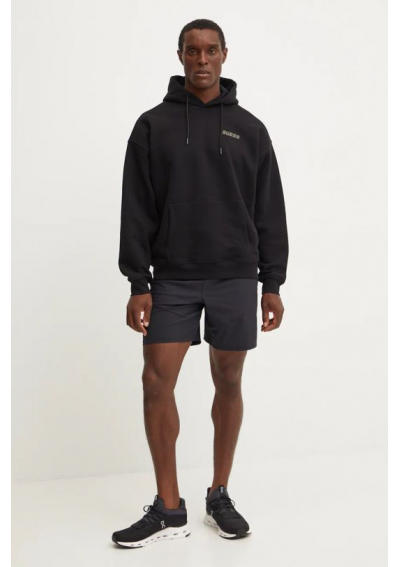 Guess bluza EMIS męska kolor czarny z kapturem gładka