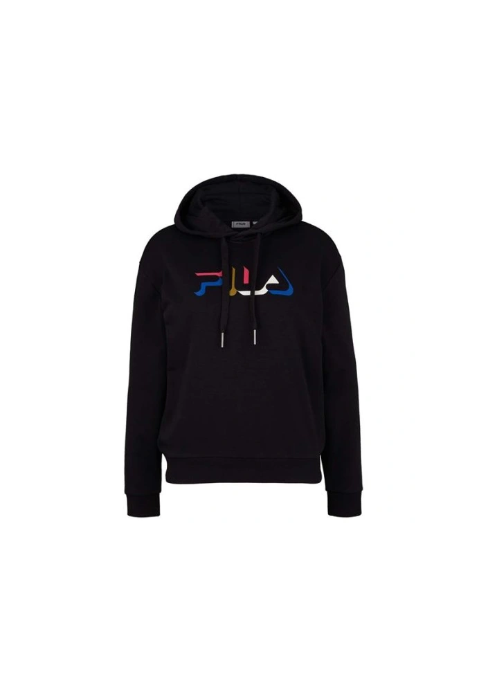 Fila bluza damska kolor czarny z kapturem z nadrukiem