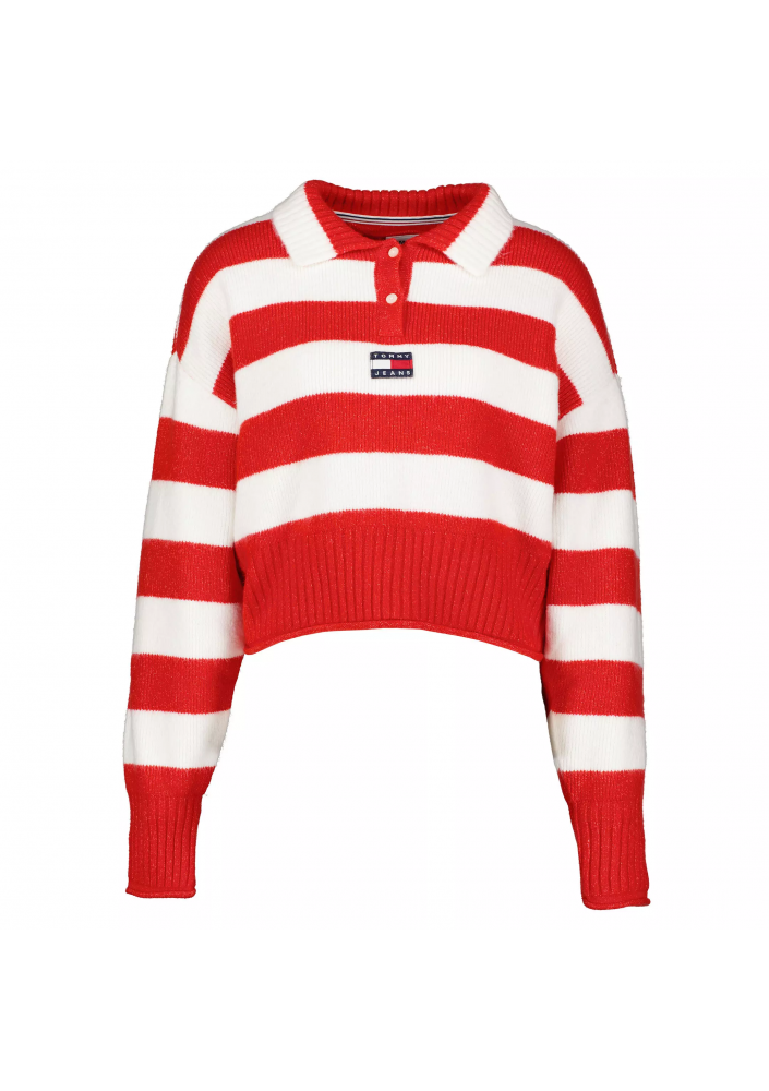 Tommy Jeans Sweter Stripe Badge DW0DW14956 Czerwony Regular Fit
