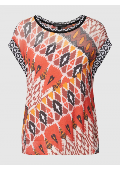 Marc Cain Sweter z dzianiny we wzory na całej powierzchni - czerwony