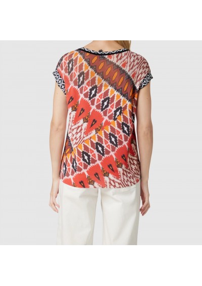 Marc Cain Sweter z dzianiny we wzory na całej powierzchni - czerwony