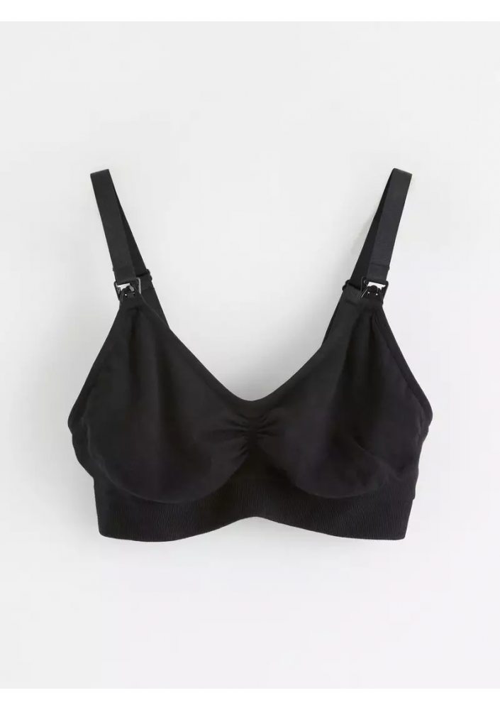 Lindex – Czarny prążkowany bezszwowy biustonosz do karmienia z modalu