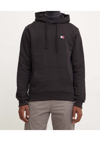 Tommy Jeans bluza bawełniana męska kolor czarny z kapturem gładka DM0DM17988