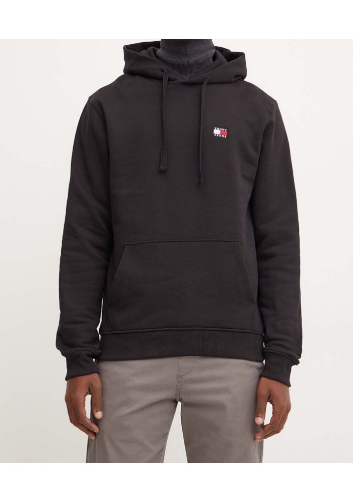 Tommy Jeans bluza bawełniana męska kolor czarny z kapturem gładka DM0DM17988