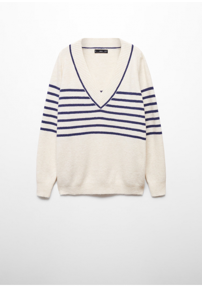 MANGO Sweter w pasy z dekoltem V