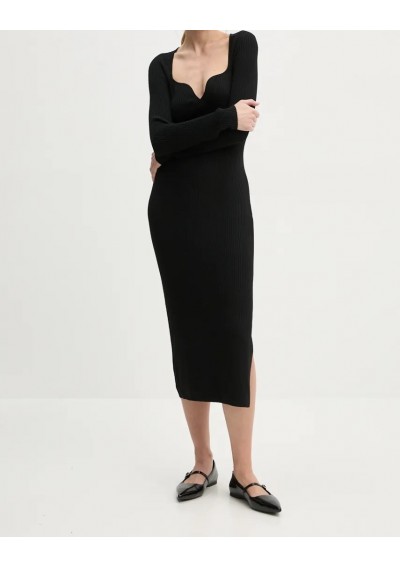 FROM FUTURE sukienka wełniana kolor czarny midi dopasowana WRO01469