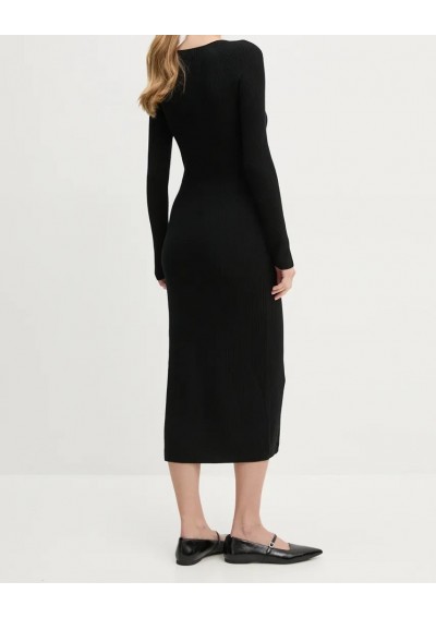 FROM FUTURE sukienka wełniana kolor czarny midi dopasowana WRO01469