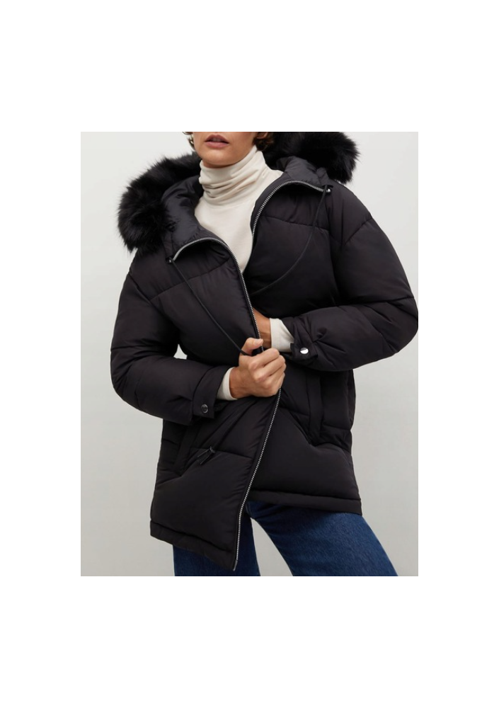 Mango Pikowany płaszcz / kurtka z kapturem