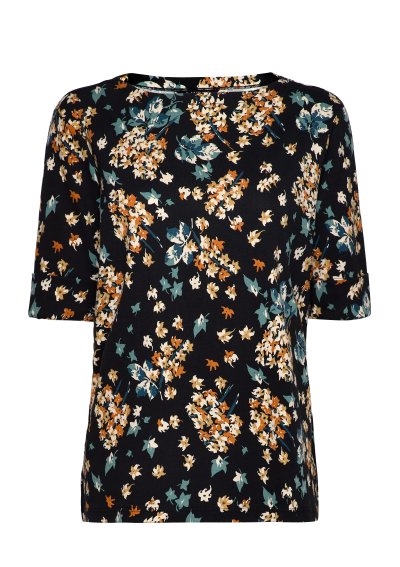 Lauren Women Koszulka z bawełny z kwiatowym wzorem i rozciągliwym dekoltem w łódkę