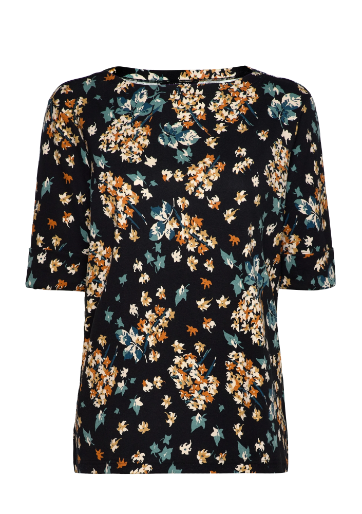 Lauren Women Koszulka z bawełny z kwiatowym wzorem i rozciągliwym dekoltem w łódkę