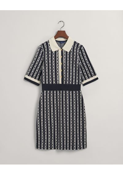 GANT Sukienka polo z żakardowym łańcuchem i średnim rękawem