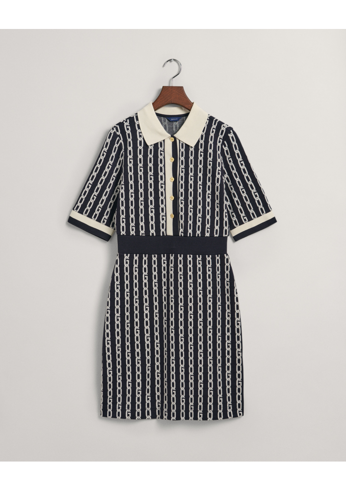 GANT Sukienka polo z żakardowym łańcuchem i średnim rękawem