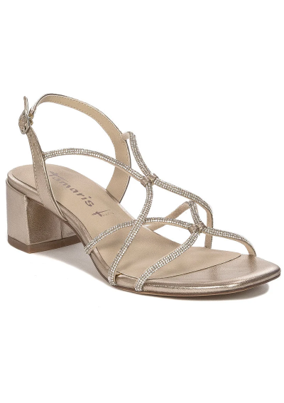 Tamaris Sandały Damskie Skórzane Na Słupku Złote