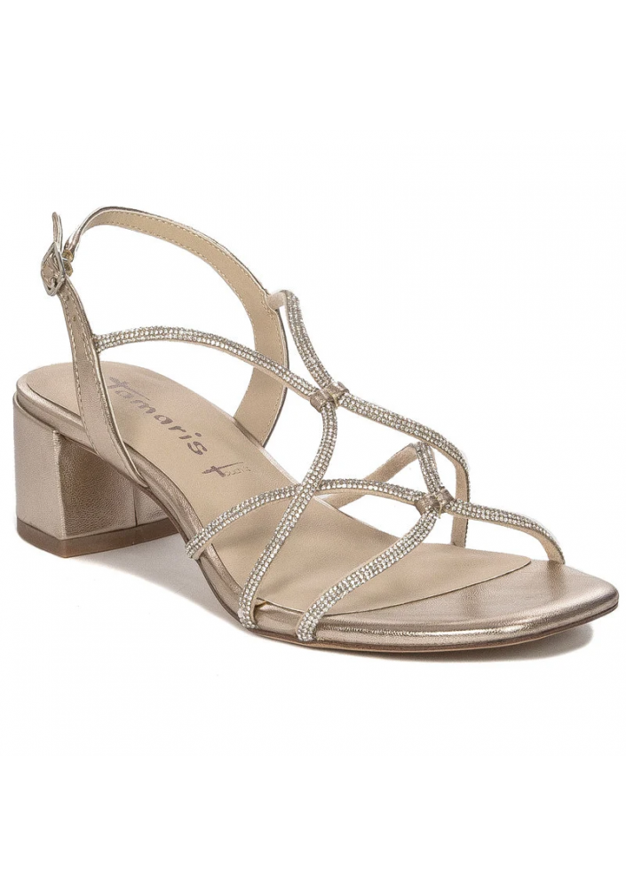 Tamaris Sandały Damskie Skórzane Na Słupku Złote