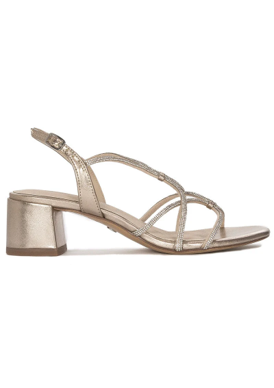 Tamaris Sandały Damskie Skórzane Na Słupku Złote