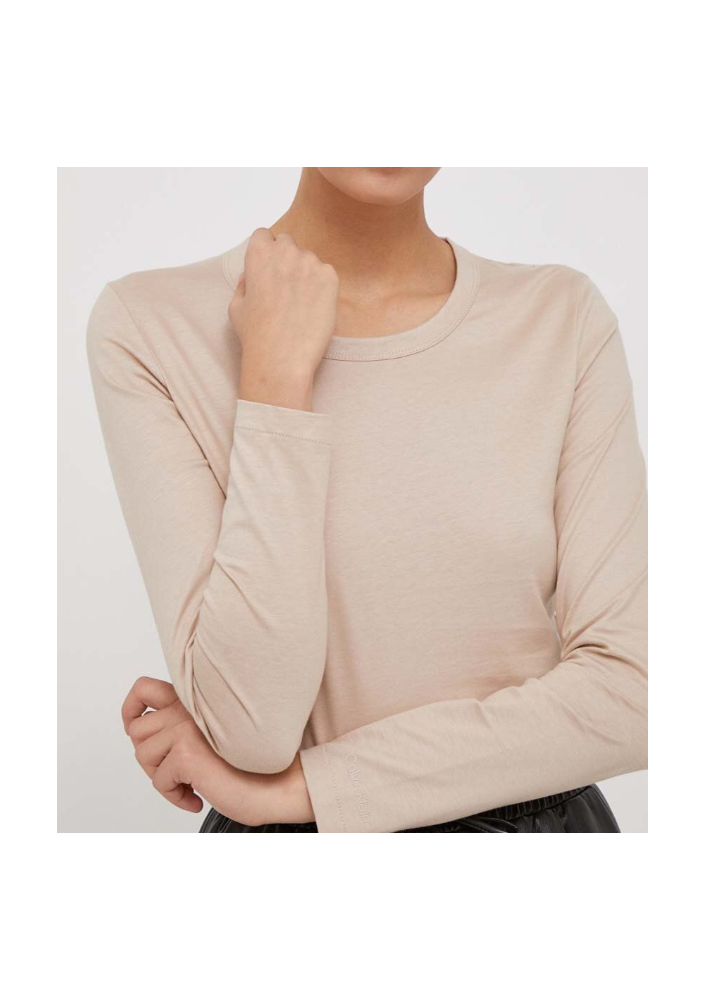 Calvin Klein longsleeve bawełniany kolor beżowy