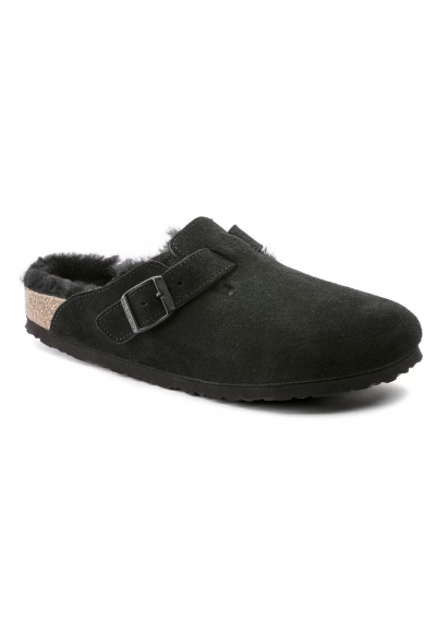 Birkenstock Boston z wełną owczą zamsz - Black