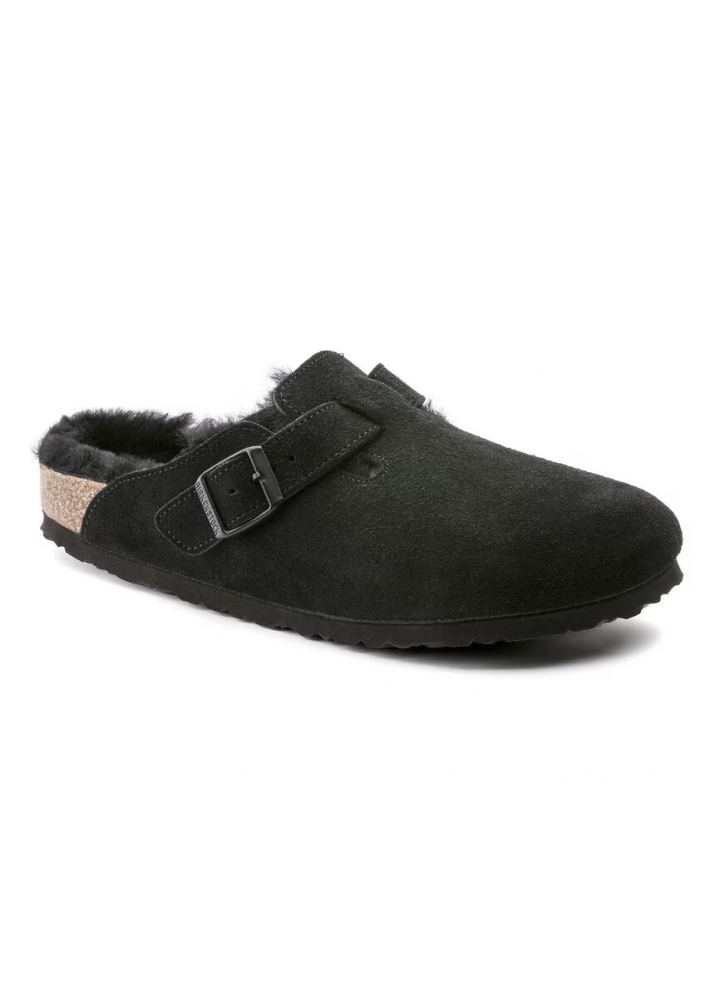 Birkenstock Boston z wełną owczą zamsz - Black