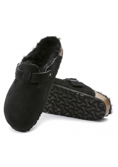 Birkenstock Boston z wełną owczą zamsz - Black