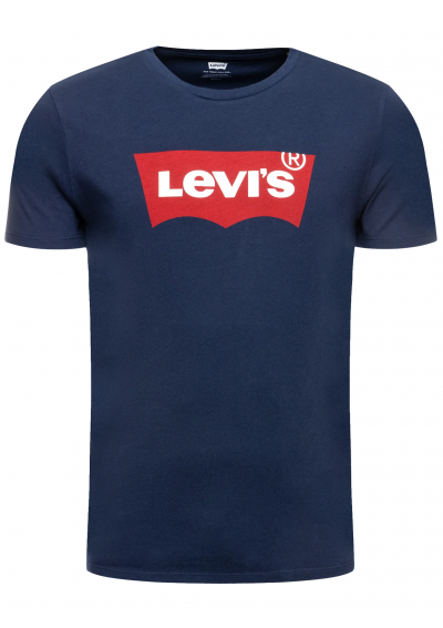 Levi's T-shirt z bawełny z nadrukiem z logo - granat