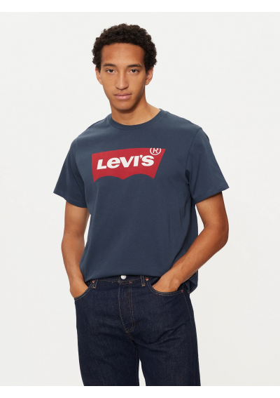 Levi's T-shirt z bawełny z nadrukiem z logo - granat