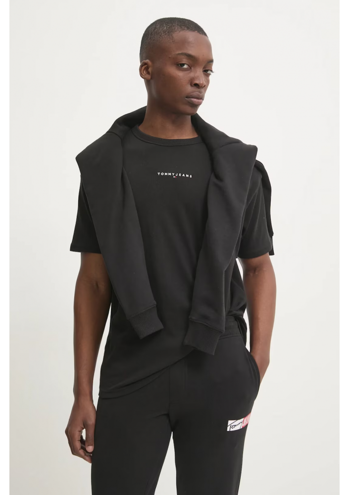 Tommy Jeans t-shirt bawełniany męski kolor czarny z aplikacją DM0DM21110