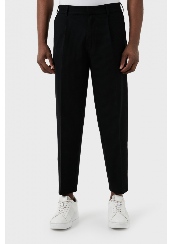 Emporio Armani Spodnie męskie z bawełny z plisami żakardowymi i prostym krojem