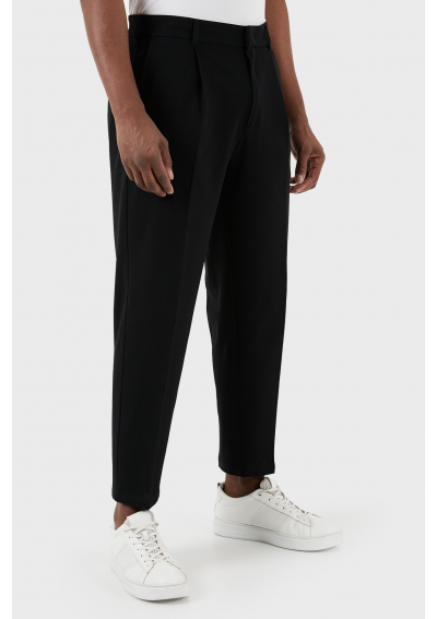 Emporio Armani Spodnie męskie z bawełny z plisami żakardowymi i prostym krojem