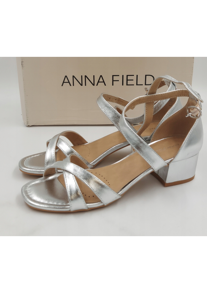 ANNA FIELD Sandały na obcasie srebrne