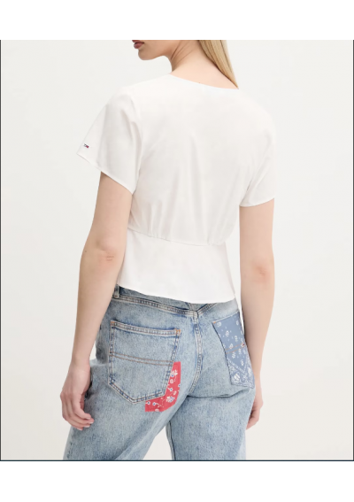 Tommy Jeans koszula bawełniana damska kolor ecru regular DW0DW21352