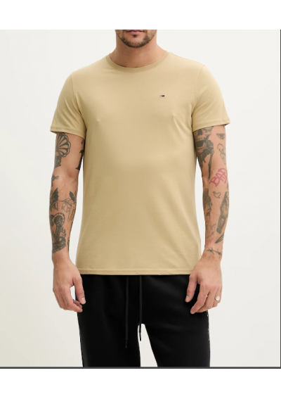 Tommy Jeans t-shirt bawełniany męski kolor beżowy gładki DM0DM04411