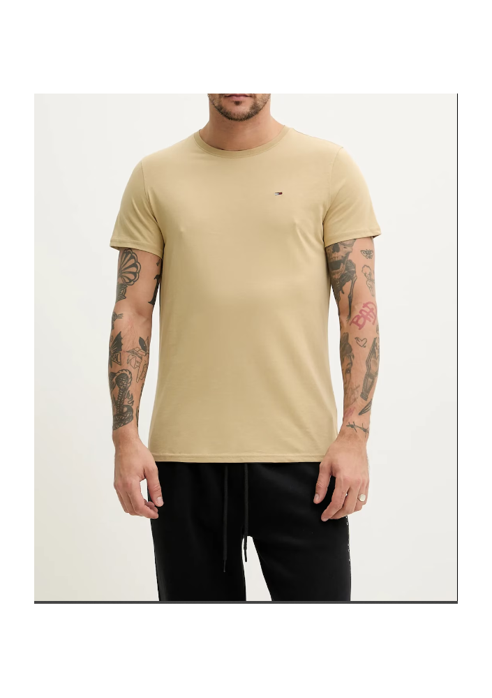 Tommy Jeans t-shirt bawełniany męski kolor beżowy gładki DM0DM04411