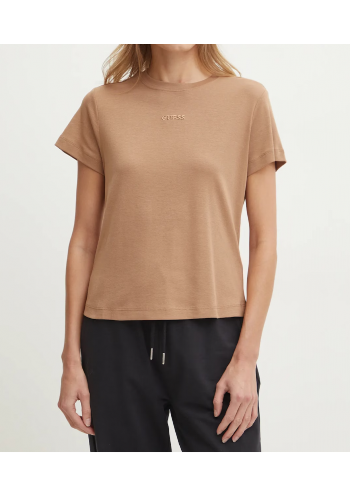 Guess t-shirt bawełniany GELSEY damski kolor brązowy V5RI14 KCOI1