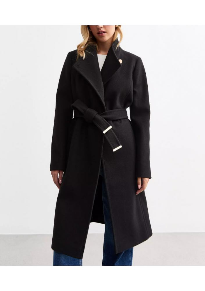 NEW LOOK Płaszcz z kołnierzem typu lejek i paskiem – czarny