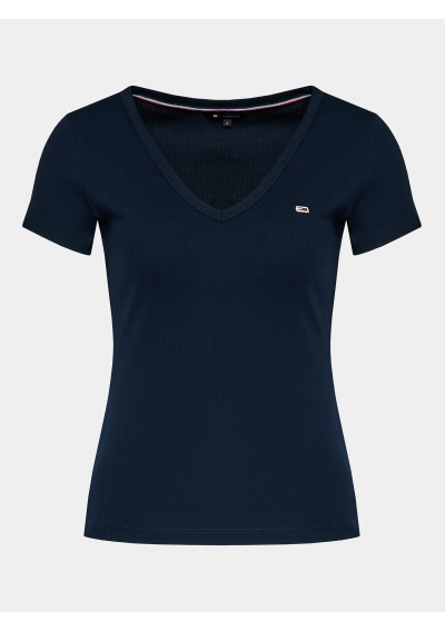 Tommy Jeans T-Shirt Tjw Slim Essential Rib V Ss DW0DW17385 Granatowy Slim Fit