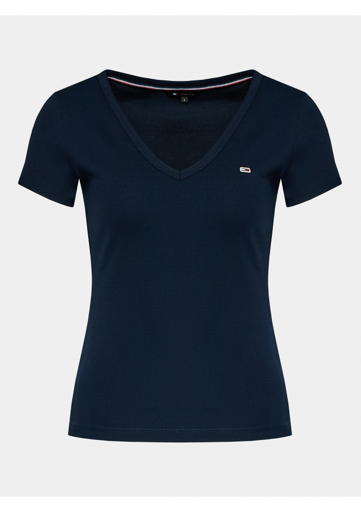 Tommy Jeans T-Shirt Tjw Slim Essential Rib V Ss DW0DW17385 Granatowy Slim Fit