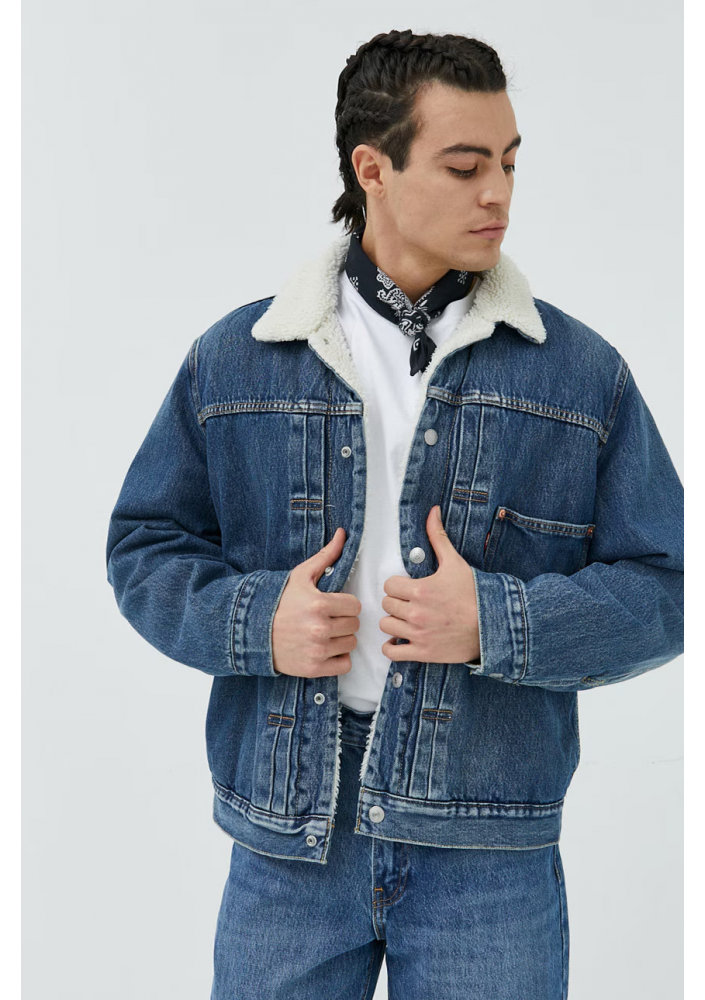 Levi's kurtka jeansowa męska kolor niebieski przejściowa oversize
