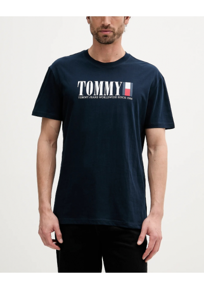 Tommy Jeans t-shirt bawełniany męski kolor granatowy z nadrukiem DM0DM21941