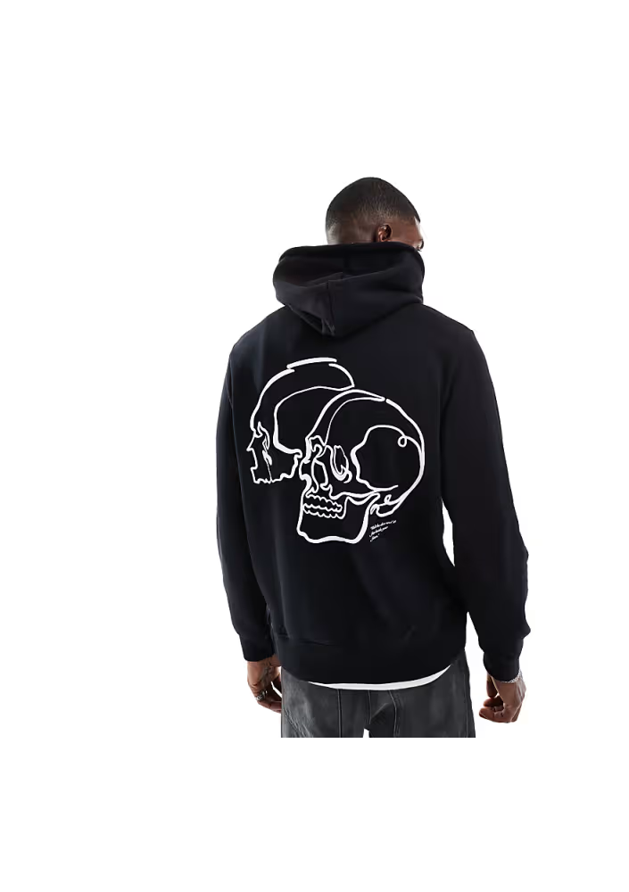 Jack & Jones – Czarna bluza oversize z kapturem i nadrukiem czaszki na plecach