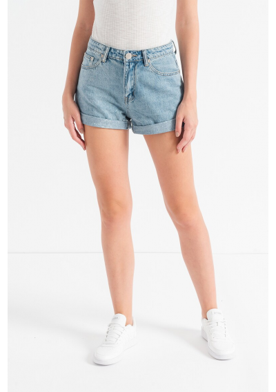 GLAMOROUS DENIM Szorty jeansowe z wysokim stanem i skręconym dołem, jasnoniebieskie